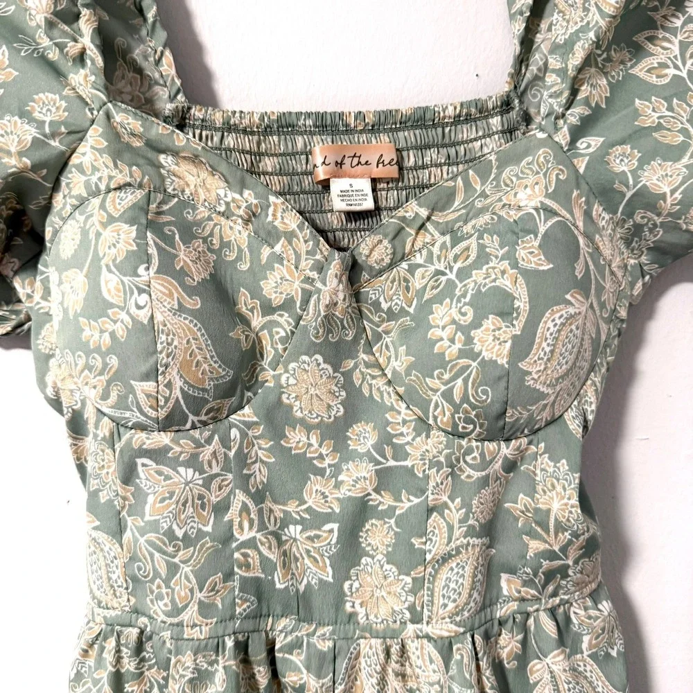 Band of the Free Sage Ivory Floral Puff Sleeve Wide Leg Jumpsuit‎ S